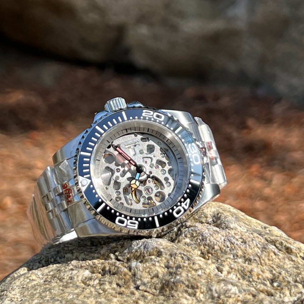 Custom Made Watch DIY With NH70 Automatic Movement Silver Case Black/wh Jubilee - Picture 2 of 9